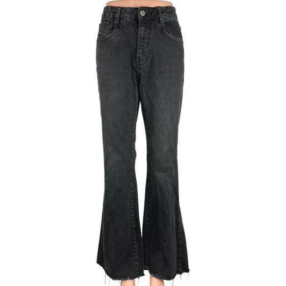 Zara Women's Denim Charcoal Wash Black High Rise Flared Leg Stretch Jeans Size 8 - Picture 1 of 4